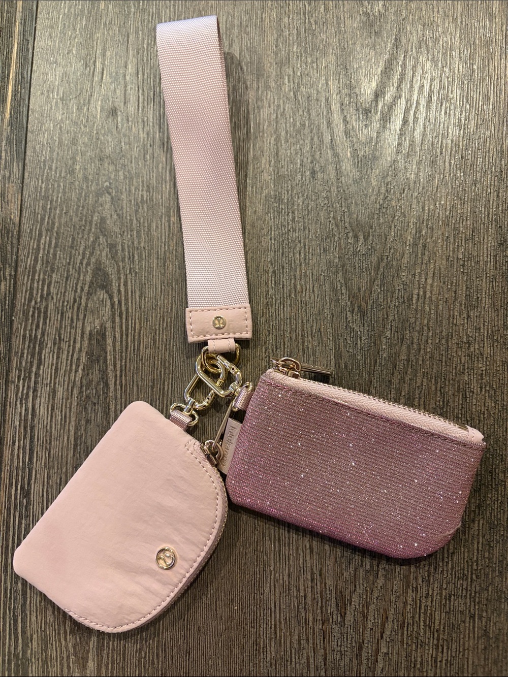 lululemon athletica Pink Dual Pouch Wristlet with Glitter Zip